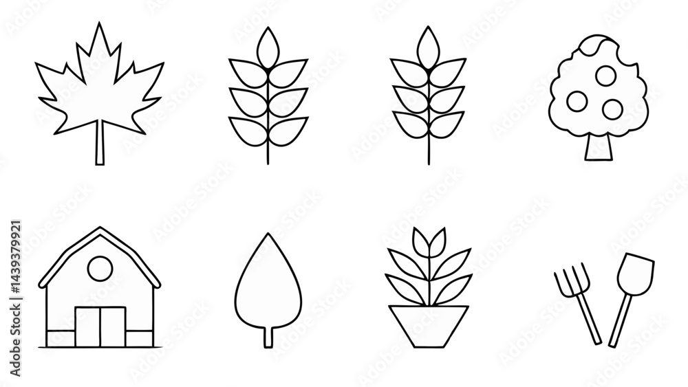 Fototapeta premium set of herb farm line art vector on tranparent background