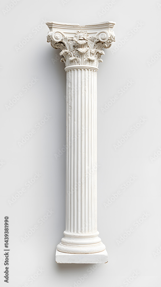 Fototapeta premium Ancient greek Classical white column with intricate Ionic isolated on white background