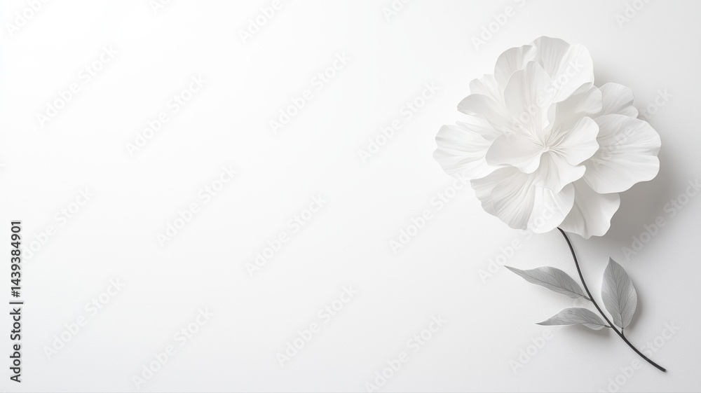 Naklejka premium Elegant White Flower on White Background white flower floral blossom petals elegance minimalist pure