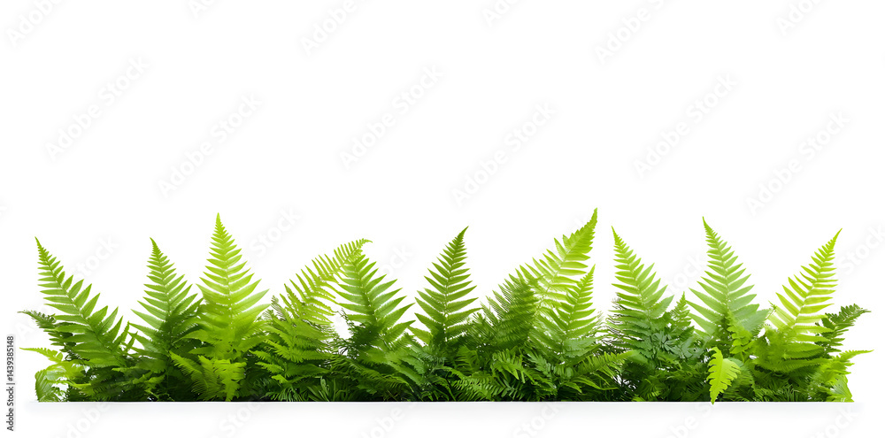 Lush green ferns isolated on white background