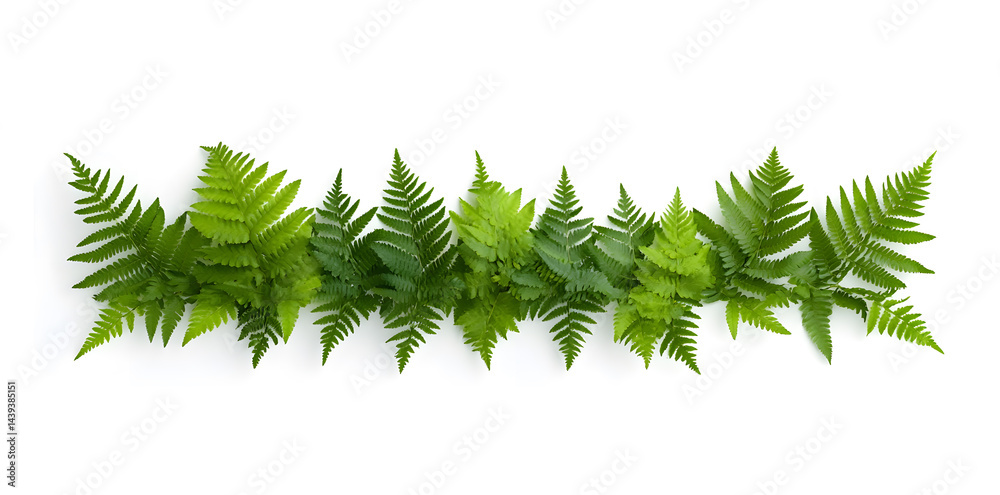 Lush green ferns isolated on white background