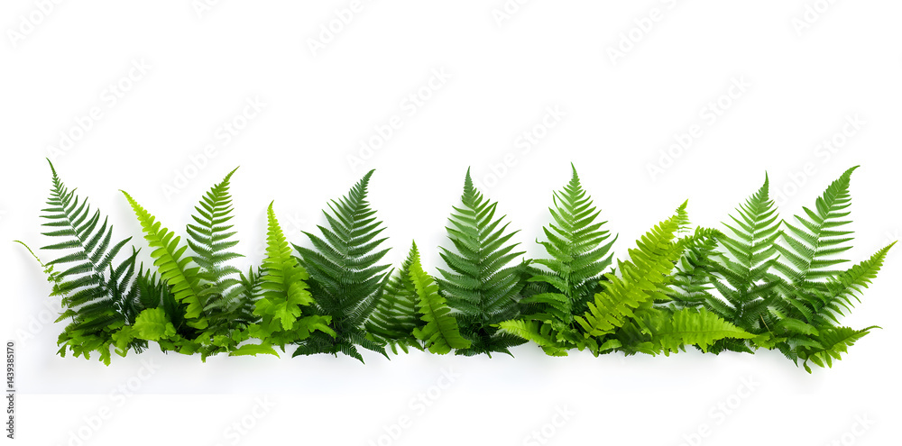 Lush green ferns isolated on white background