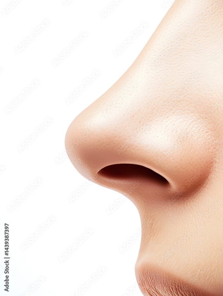 Woman's nose side view isolated on white background. Rhinoplasty. Plastic surgery