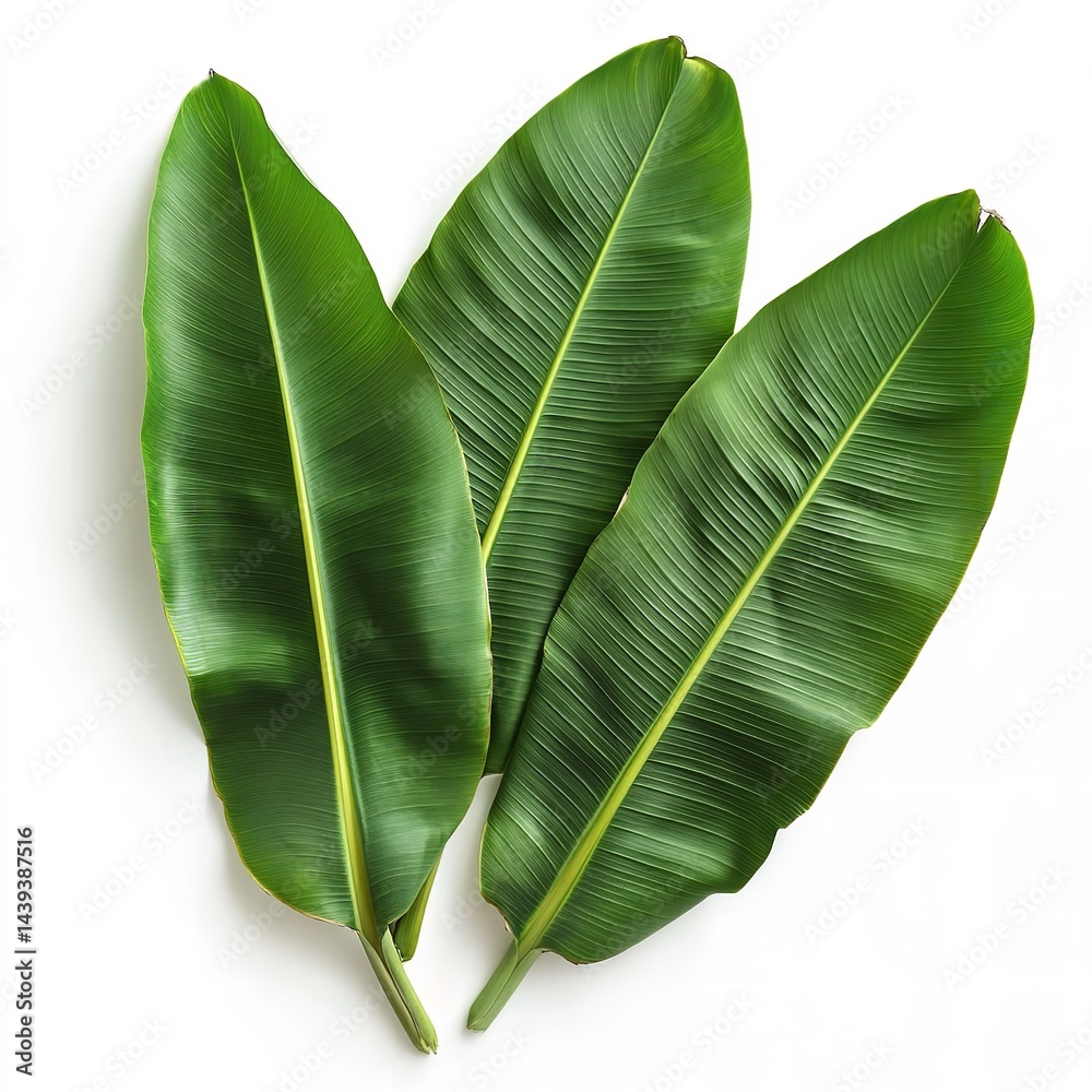 Fototapeta premium Banana leaf green tropical leaves plant nature food background healthy fresh vibrant foliage design 100 characters on transparent background