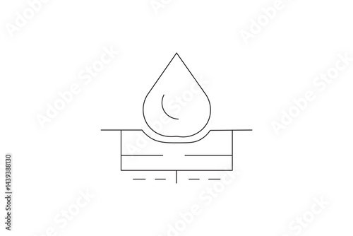 Minimalist one line drawing of waterproof surface icon with droplet and arrows line art