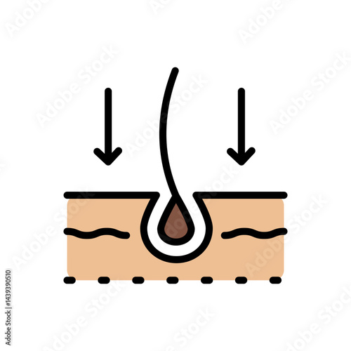 Hair care color icon, loss treatment, moisturizing and applying creatine, healthy roots, serum for follicle, using dry shampoo. Vector icon for web design isolated on white background.
