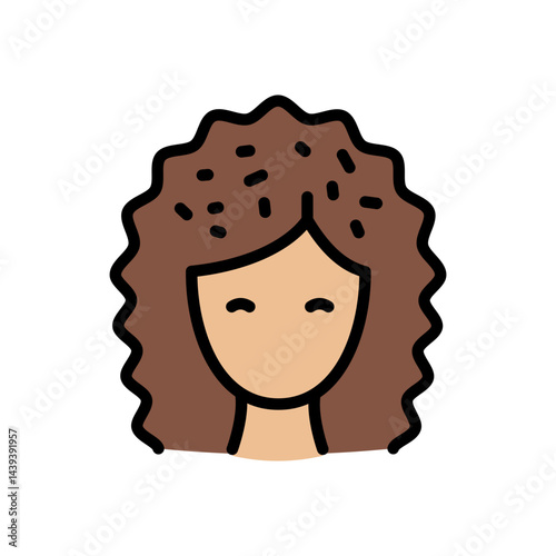 Dandruff on the Head of pretty Woman. Disease and Treatment of the Scalp and Hair. Symptoms of dandruff. Hair care, treatment, beauty color icon. For website marketing design, logo, app, template, ui,