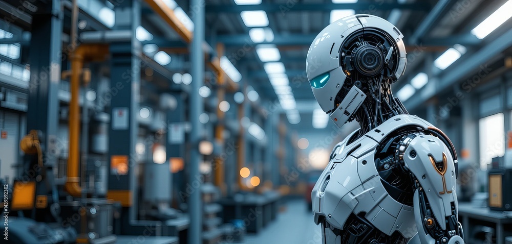 robot in modern industry, banner with copy space, photorealistic. robot in modern industry, banner with copy space, photorealistic.