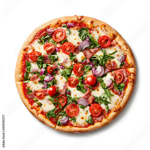 Obraz na płótnie Pizza with basil and salami top view isolated on white
w salonie