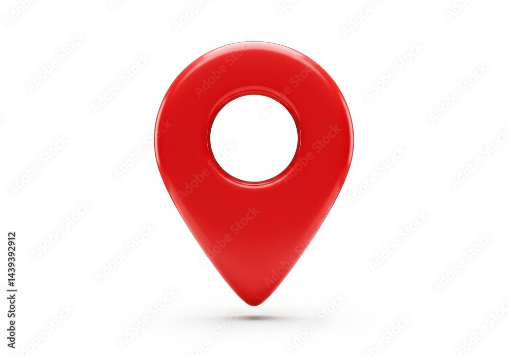 A single red location pin on a white background with a slight shadow underneath it A single red location pin on a white background with a slight shadow underneath it