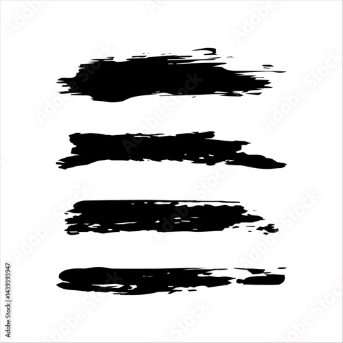 Black brush set, ink brush paint, brush strokes, brushes. Grungy brushes collection. Brush stroke paints on white background - vector.