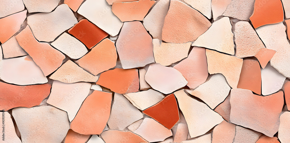Sunbaked Terracotta with Cracks seamless texture. Worn Terracotta Cobblestone Texture