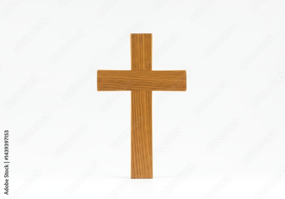 Simple wooden cross on a white background symbolizing faith, christianity, and religious belief Simple wooden cross on a white background symbolizing faith, christianity, and religious belief