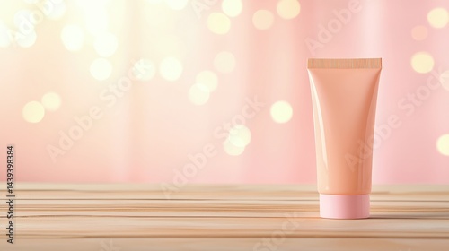 Pink Moisturizer Tube on Soft Silk Surface with Bokeh Lights