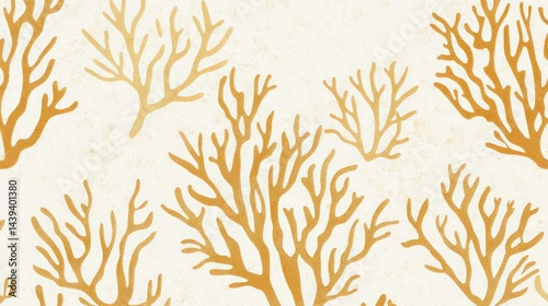Fototapeta Naklejka Na Ścianę i Meble -  Golden coral reef pattern, ocean background, textile design