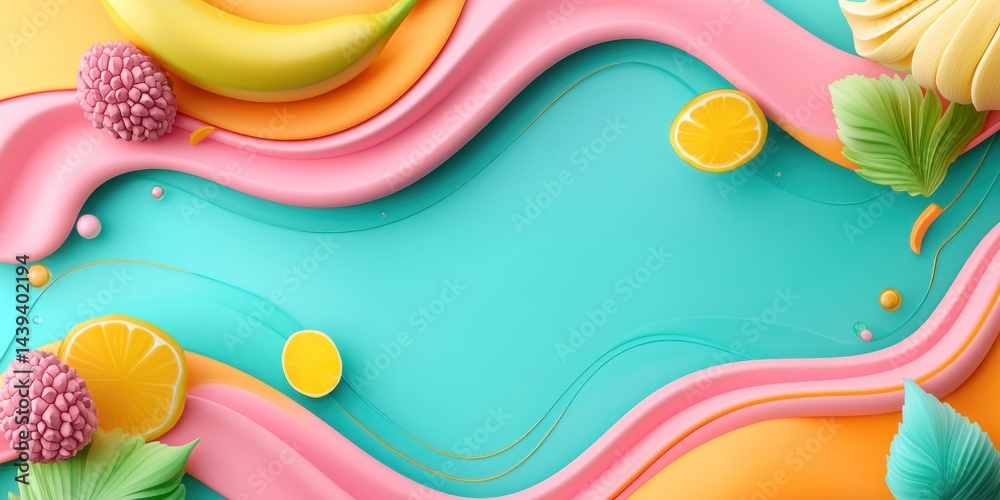 Abstract Colorful Fruit Design With Wavy Background Abstract Colorful Fruit Design With Wavy Background