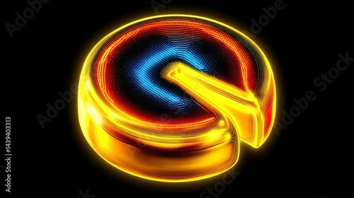 Glowing Abstract Design of a Circular Form Featuring Blue and Gold Colors with Striking Light Effects
