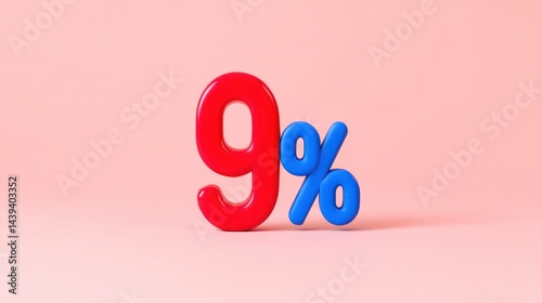 Bright Colorful Number Nine with Percentage Symbol on Soft Pink Background for Finance and Marketing Concepts