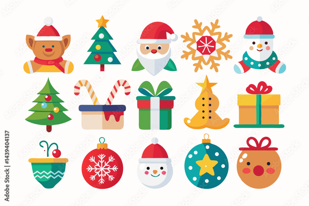 Fototapeta premium Colorful Christmas Icons on White