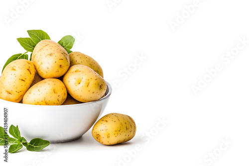 Obraz na płótnie Bowl filled with smooth golden potatoes, isolated on a clean white background w salonie