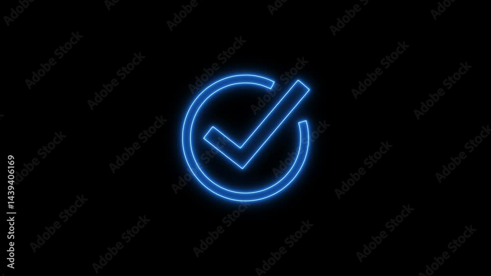Glowing neon tick mark icon neon sign. Check mark icon animation. Glowing neon light Check mark icon and tick mark icon. Glowing neon tick mark icon neon sign. Check mark icon animation. Glowing neon light Check mark icon and tick mark icon.