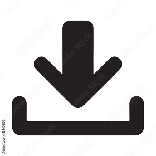 Simple black download icon with downward arrow isolated on white background.