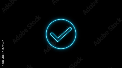 Glowing neon tick mark icon neon sign. Check mark icon animation. Glowing neon light Check mark icon and tick mark icon.