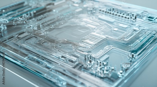 Abstract Futuristic Circuitry: Transparent Glass Microchip Design