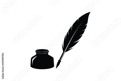 Silhouette art illustration of an old-fashioned inkwell and quill.eps
