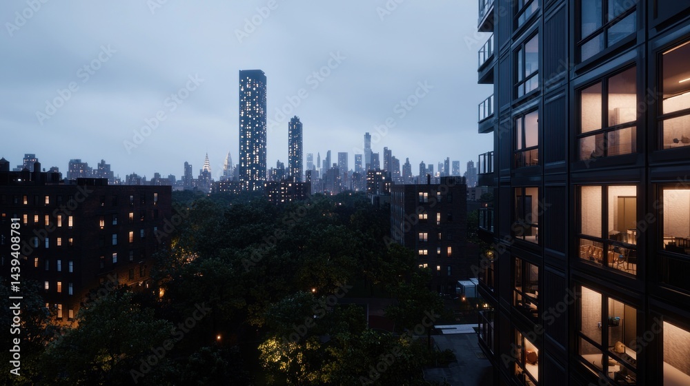 Dusk city view from modern apartment building Dusk city view from modern apartment building