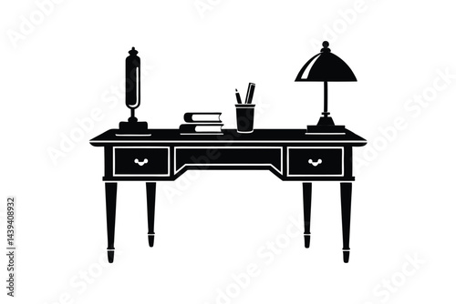 Silhouette art illustration of a classic writing desk.eps