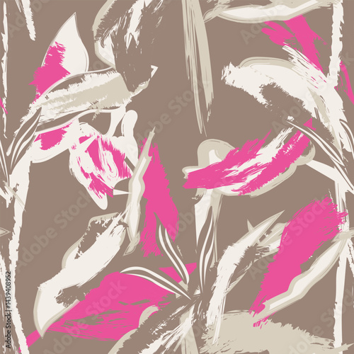 Neutral Colour Abstract Floral Seamless Pattern Design