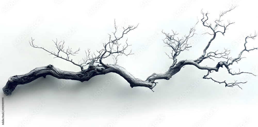 A bare, gnarled branch isolated on white background