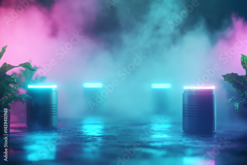 Futuristic neon ambiance with cylinders