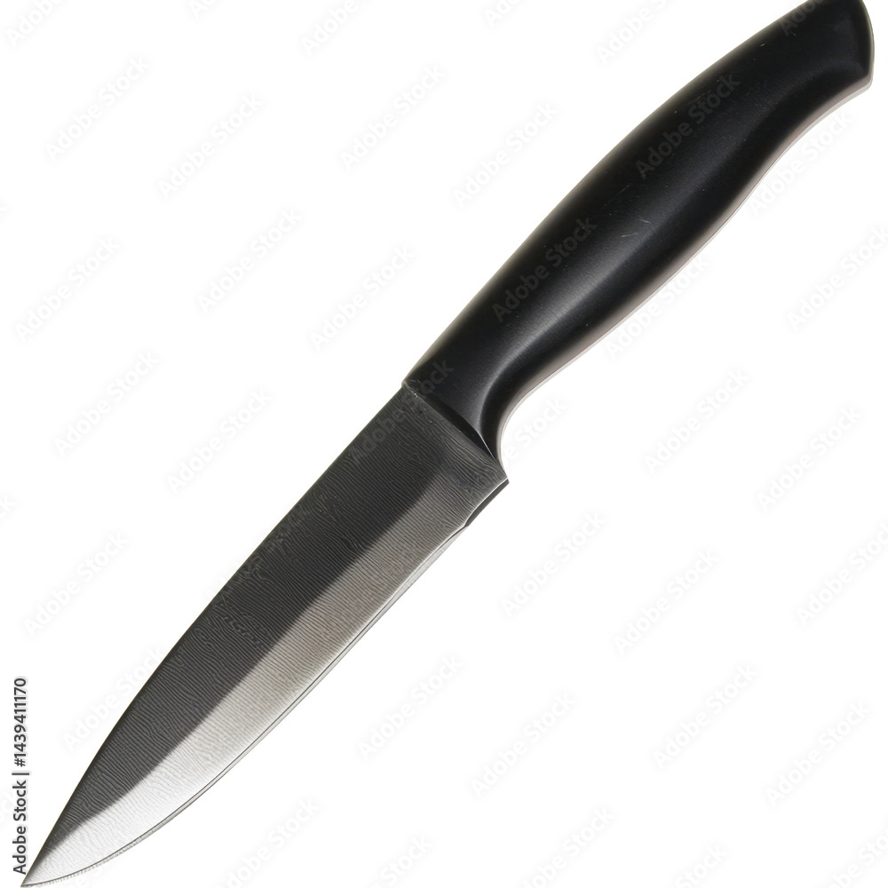 Fototapeta premium Sharp Kitchen Knife with Black Handle on White Background