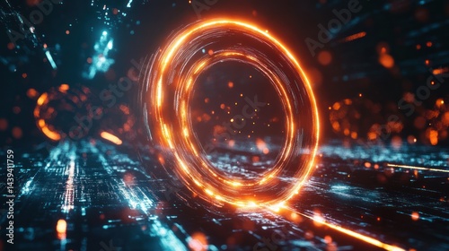 Abstract Futuristic Portal: Glowing Neon Ring in Cyberspace