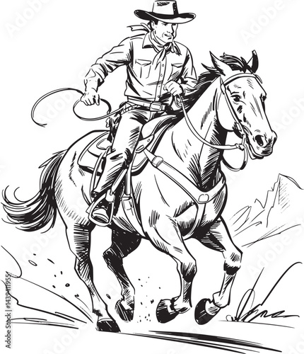 horse riding line art