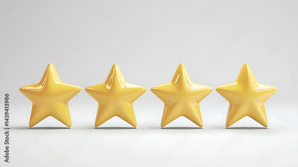 Fototapeta premium Four yellow stars are arranged in a row on a white background