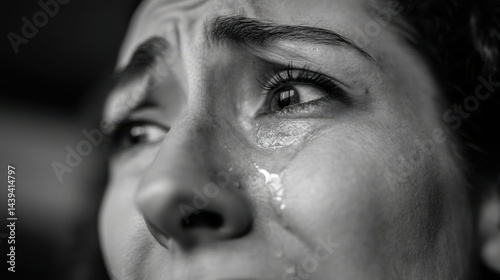 Vulnerable Human Expression Black and White Close Up Featuring Tears of Emotion and Distress