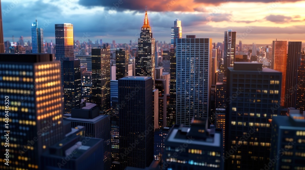 Obraz premium Urban Skyline Sunset Cityscape; Evening city view