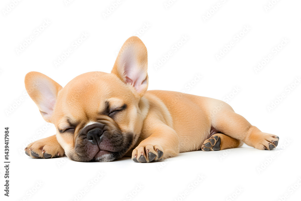 Fototapeta premium Sleeping French bulldog puppy headshot isolated on white