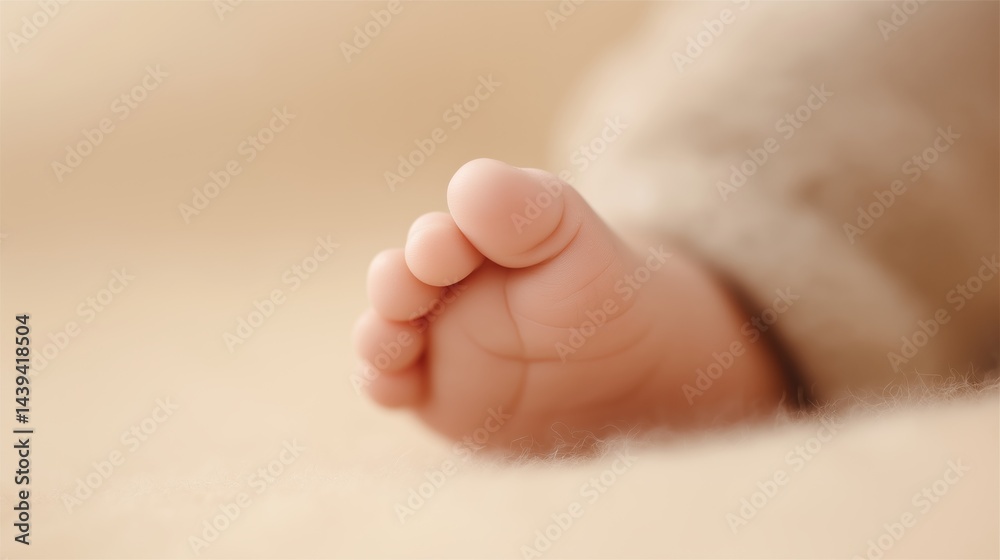 Cute baby foot resting on soft fabric in a cozy indoor setting during the morning light.