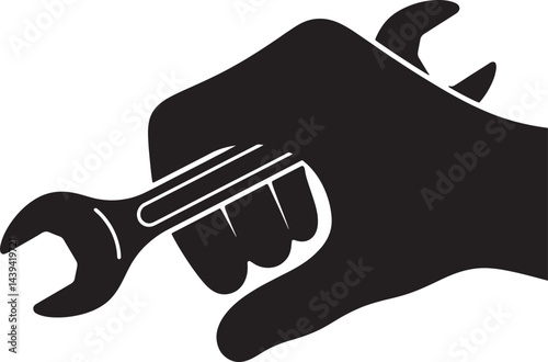 Hand Holding Wrench Silhouette Vector