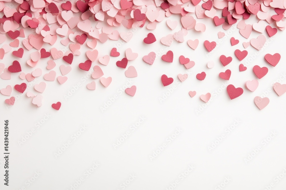 Pink and Red Hearts Falling on White Background Pink and Red Hearts Falling on White Background