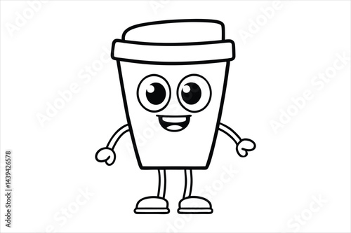 Simple linear coffee cup mascot for cafe poster