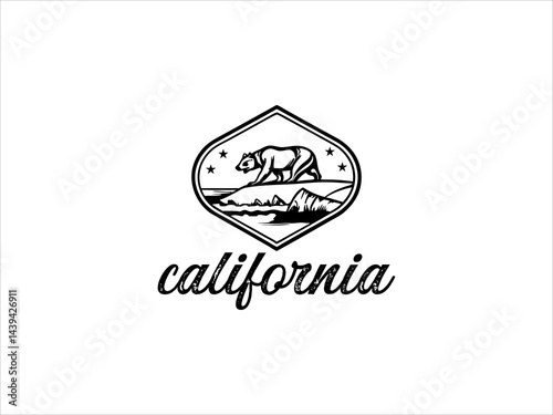 A classic, vintage inspired logo featuring a silhouette of a California grizzly bear standing atop a stylized base, with the word "California" prominently displayed below.