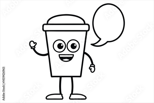 Simple linear coffee cup mascot for cafe poster