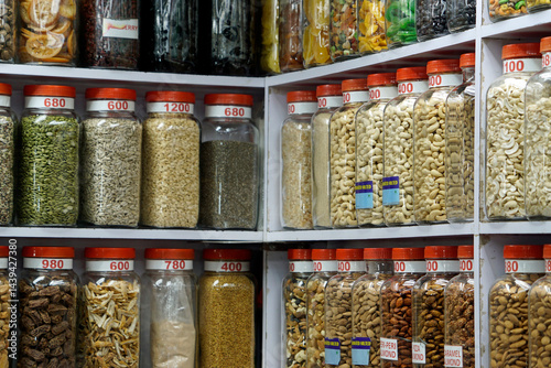 Market stall selling dried nuts
