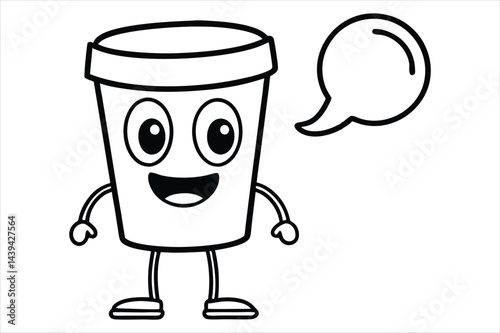 Simple linear coffee cup mascot for cafe poster