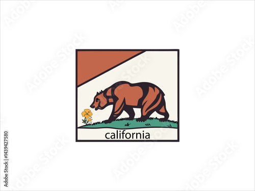 A classic, vintage inspired logo featuring a silhouette of a California grizzly bear standing atop a stylized base, with the word "California" prominently displayed below.